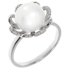 Balex Кольцо 1433920244 из серебра 925 пробы с жемчугом культивированным и фианитом, размер 19