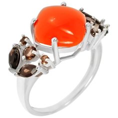 Balex Кольцо 1405937157 из серебра 925 пробы с кораллом реконструированным и раухтопазом природным, размер 17