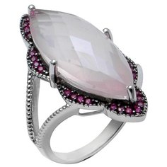 Balex Кольцо 1410931649 из серебра 925 пробы с розовым кварцем природным и фианитом, размер 17.5