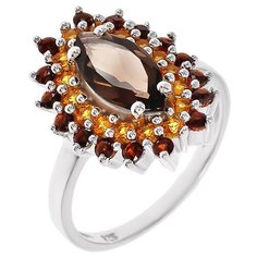 Balex Кольцо 1410931226 из серебра 925 пробы с раухтопазом природным, гранатом природным и цитрином природным, размер 17