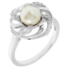 Balex Кольцо 1454930070 из серебра 925 пробы с жемчугом культивированным и фианитом, размер 18.5