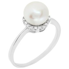 Balex Кольцо 1422910129 из серебра 925 пробы с жемчугом культивированным и фианитом, размер 17
