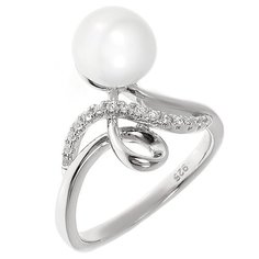Balex Кольцо 1433920239 из серебра 925 пробы с жемчугом культивированным и фианитом, размер 17.5
