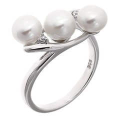 Balex Кольцо 1433930238 из серебра 925 пробы с жемчугом культивированным и фианитом, размер 18