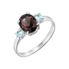 Balex Кольцо 1457930028 из серебра 925 пробы с раухтопазом природным и кварцем Параиба природным, размер 18