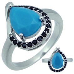 Balex Кольцо 1405937422 из серебра 925 пробы с бирюзой реконструированной и фианитом, размер 18