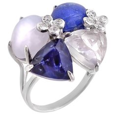 Balex Кольцо 1430930077 из серебра 925 пробы с лазуритом, содалитом, горным хрусталем, халцедоном, кварцем и фианитом, размер 17