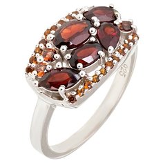 Balex Кольцо 1410931706 из серебра 925 пробы с гранатом природным и фианитом, размер 17