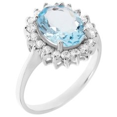 Balex Кольцо 1405935832 из серебра 925 пробы с топазом голубым природным и фианитом, размер 17