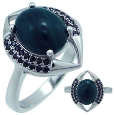 Balex Кольцо 1405937454 из серебра 925 пробы с малахитом реконструированным и фианитом, размер 20