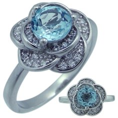 Balex Кольцо 1405937669 из серебра 925 пробы с топазом голубым природным и фианитом, размер 18