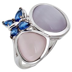 Balex Кольцо 1432930163 из серебра 925 пробы с кошачьим глазом синтетическим и сапфиром синтетическим, размер 19