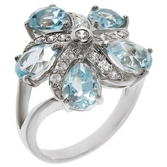 Balex Кольцо 1405931550 из серебра 925 пробы с топазом голубым природным и фианитом, размер 17.5