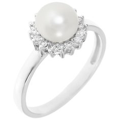 Balex Кольцо 1454930094 из серебра 925 пробы с жемчугом культивированным и фианитом, размер 19