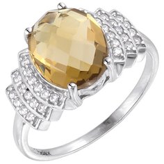 Balex Кольцо 1410931786 из серебра 925 пробы с кварцем Медовым и фианитом, размер 17