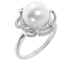 Balex Кольцо 1433920237 из серебра 925 пробы с жемчугом культивированным и фианитом, размер 18.5