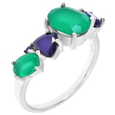 Balex Кольцо 1405936920 из серебра 925 пробы с хризопразом природным и сапфиром корундом природным, размер 17