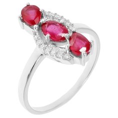 Balex Кольцо 1410931373 из серебра 925 пробы с рубином корундом и фианитом, размер 18.5