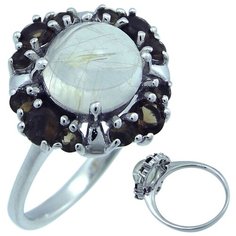 Balex Кольцо 1405937608 из серебра 925 пробы с рутиловым кварцем природным и раухтопазом природным, размер 18