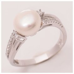 Balex Кольцо 1433930011 из серебра 925 пробы с жемчугом культивированным и фианитом, размер 17
