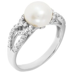 Balex Кольцо 1433930247 из серебра 925 пробы с жемчугом культивированным и фианитом, размер 17