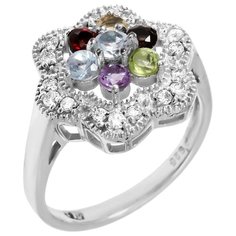 Balex Кольцо 1405935449 из серебра 925 пробы с аметистом природным, хризолитом природным, цитрином природным, топазом голубым природным, раухтопазом природным и фианитом, размер 17.5