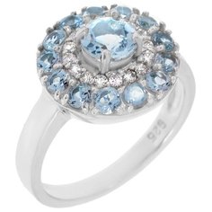 Balex Кольцо 1405936188 из серебра 925 пробы с топазом голубым природным и фианитом, размер 18