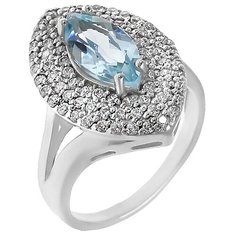 Balex Кольцо 1405933499 из серебра 925 пробы с топазом голубым природным и фианитом, размер 16.5