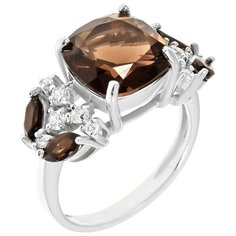 Balex Кольцо 1405937199 из серебра 925 пробы с раухтопазом природным и фианитом, размер 17