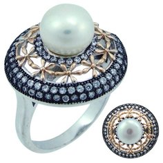 Balex Кольцо 1405937618 из серебра 925 пробы с жемчугом культивированным и фианитом, размер 17.5