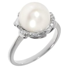 Balex Кольцо 1433920248 из серебра 925 пробы с жемчугом культивированным и фианитом, размер 18.5