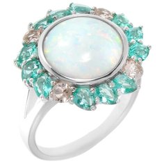 Balex Кольцо 1432930151 из серебра 925 пробы с опалом, аквамарином синтетическим и фианитом, размер 18