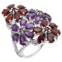 Balex Кольцо 1410931164 из серебра 925 пробы с аметистом природным, гранатом природным и фианитом, размер 17