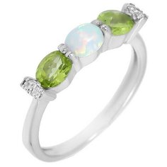 Balex Кольцо 1405937252 из серебра 925 пробы с хризолитом природным, опалом и фианитом, размер 17