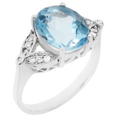 Balex Кольцо 1405932604 из серебра 925 пробы с топазом голубым природным и фианитом, размер 16.5