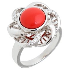 Balex Кольцо 1433930269 из серебра 925 пробы с кораллом реконструированным и фианитом, размер 18