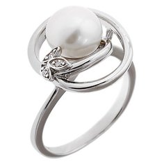 Balex Кольцо 1433930244 из серебра 925 пробы с жемчугом культивированным и фианитом, размер 17