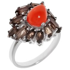 Balex Кольцо 1405936751 из серебра 925 пробы с кораллом реконструированным и раухтопазом природным, размер 18