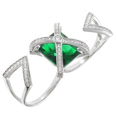 Balex Кольцо 1445910045 из серебра 925 пробы с изумрудом синтетическим и фианитом, размер 16.5