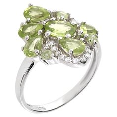 Balex Кольцо 1410931165 из серебра 925 пробы с хризолитом природным и фианитом, размер 17