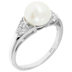 Balex Кольцо 1433930248 из серебра 925 пробы с жемчугом культивированным и фианитом, размер 19