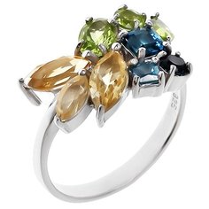 Balex Кольцо 1405936684 из серебра 925 пробы с топазом Лондон, хризолитом природным и цитрином природным, размер 17.5