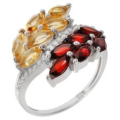 Balex Кольцо 1410931227 из серебра 925 пробы с гранатом природным, цитрином природным и фианитом, размер 17