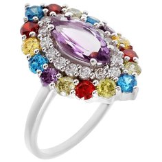 Balex Кольцо 1410931435 из серебра 925 пробы с аметистом природным и фианитом, размер 17.5