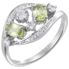 Balex Кольцо 1405837139 из серебра 925 пробы с хризолитом природным и фианитом, размер 19