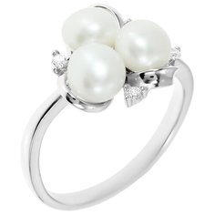 Balex Кольцо 1433930252 из серебра 925 пробы с жемчугом культивированным и фианитом, размер 19