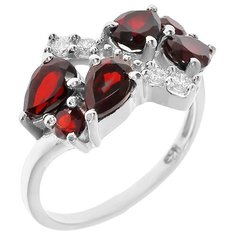 Balex Кольцо 1410931382 из серебра 925 пробы с гранатом природным и фианитом, размер 17