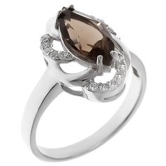 Balex Кольцо 1405936709 из серебра 925 пробы с раухтопазом природным и фианитом, размер 17.5