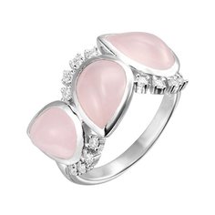 Balex Кольцо 1430930104 из серебра 925 пробы с розовым кварцем природным и фианитом, размер 19