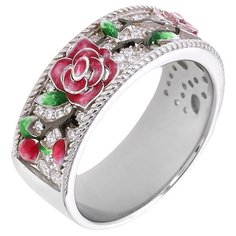 Balex Кольцо 1452920004 из серебра 925 пробы с эмалью и фианитом, размер 18.5